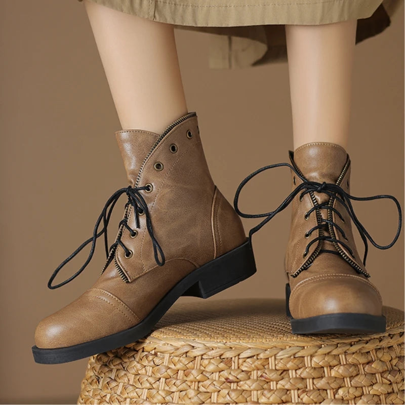 Imelda Women’s Leather Ankle Boots with Lace-Up Front and Side Zip