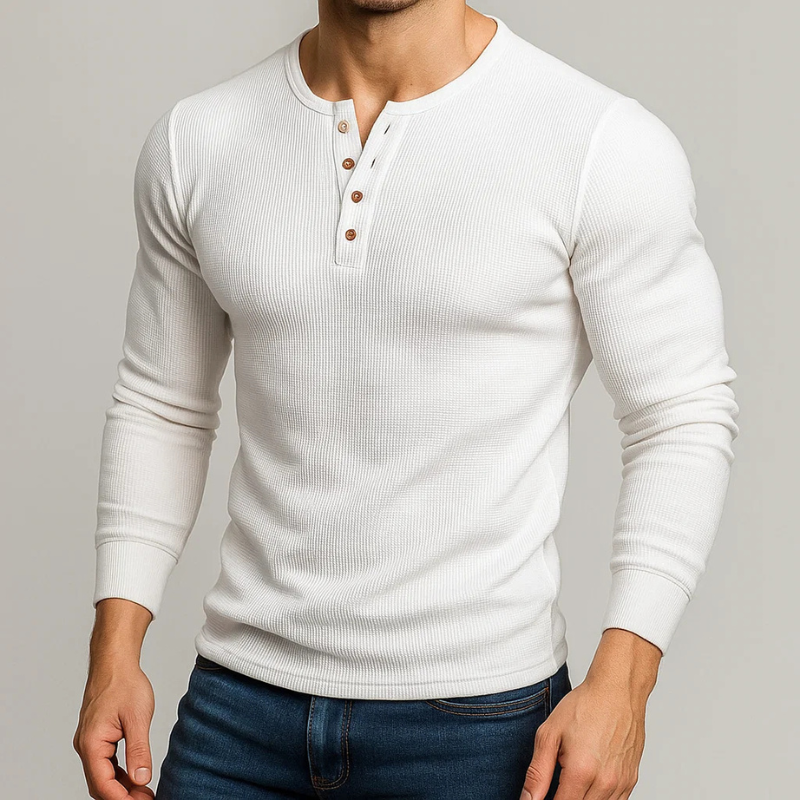 Miguel Men’s Long Sleeve Shirt – Breathable Waffle Knit Cotton Henley Pullover