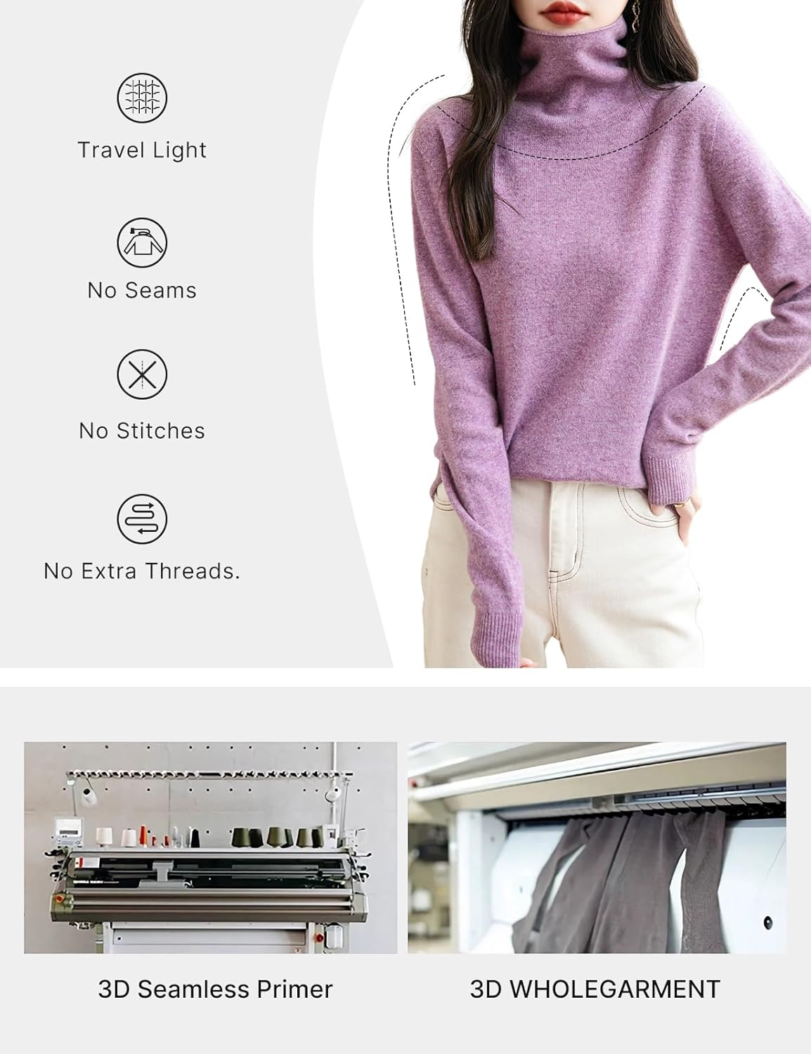 Elara Women’s Turtleneck Sweater – Merino Wool Seamless Knit Jumper