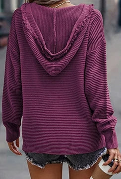 Livia Women’s Hooded Knit Sweater – Ribbed Waffle Cotton Oversized Fit