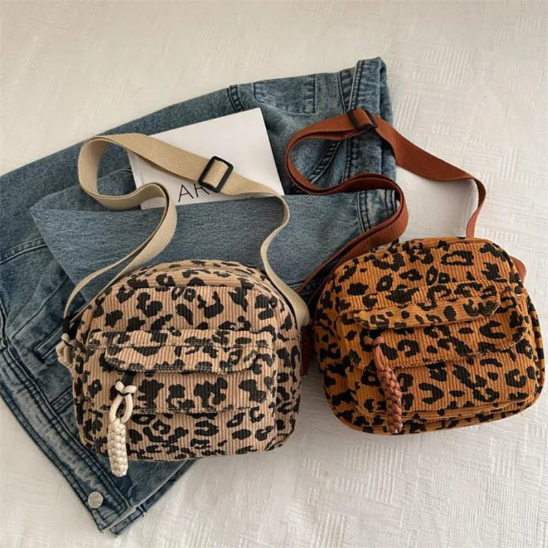 Paloma Women's Crossbody Bag – Corduroy Leopard-Print Compact Sling Bag