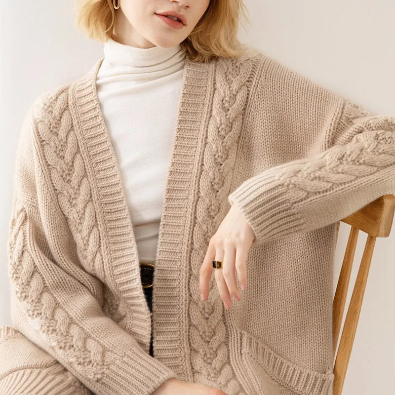 Clarita Women’s Cable Knit Cardigan – Chunky Cotton Knit