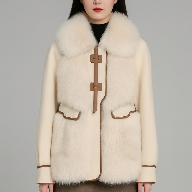 Almona Women’s Plush Fur Coat – Winter Jacket with Toggle Closure