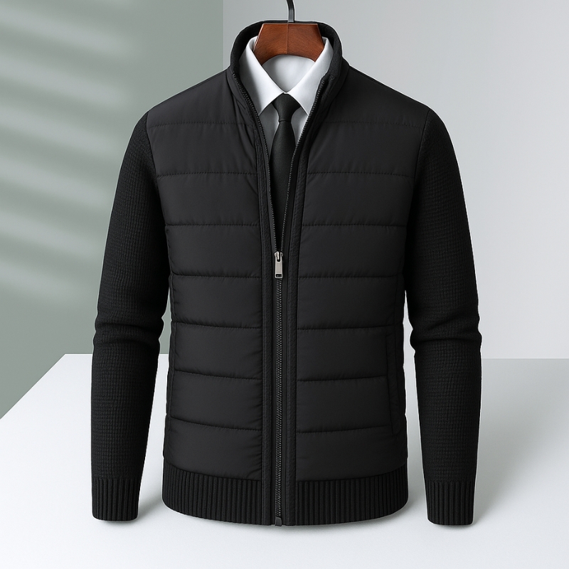Rico Bennett Men’s Quilted Jacket – Cotton Knit Sleeves Winter Jacket