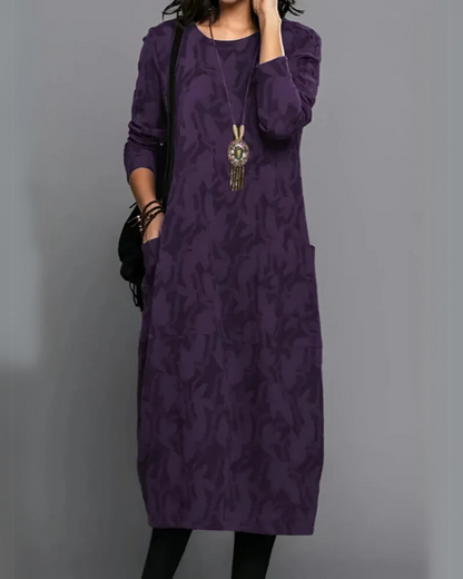 Elira Elegant Maxi Dress – Long Sleeve Winter Fit with Side Pockets
