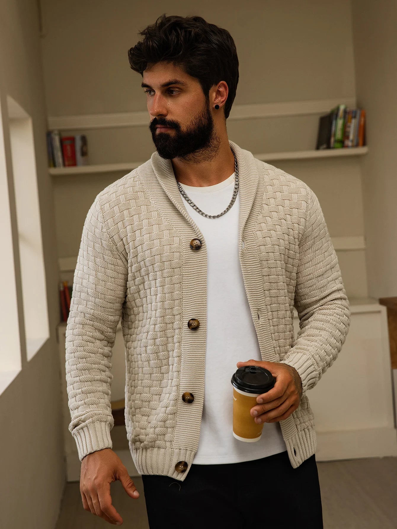 Nolan Men’s Cotton Cardigan – Heavyweight Knit with Shawl Collar