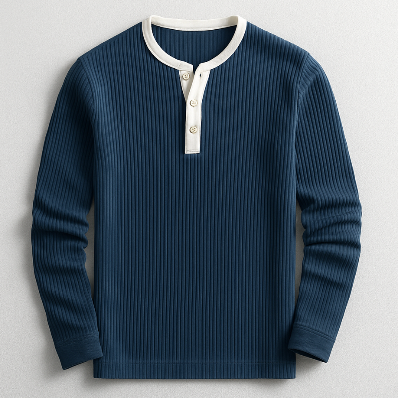 Hugo Men’s Henley Long Sleeve Shirt – Waffle-Knit Tailored Fit Pullover