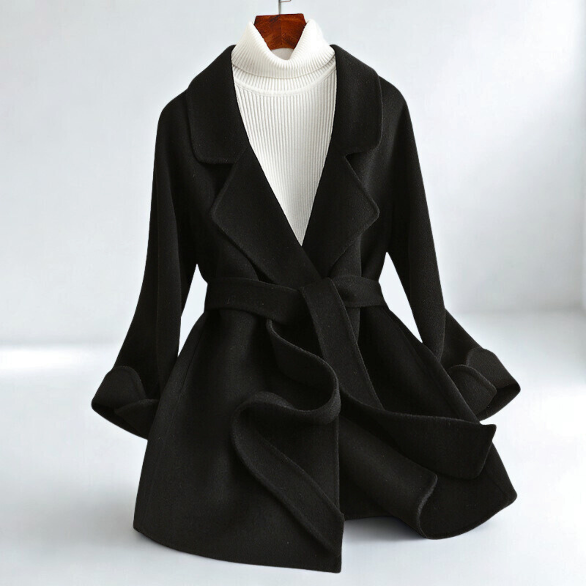 Florian Women’s Wool Blend Coat – Wide Lapel Belted Overcoat
