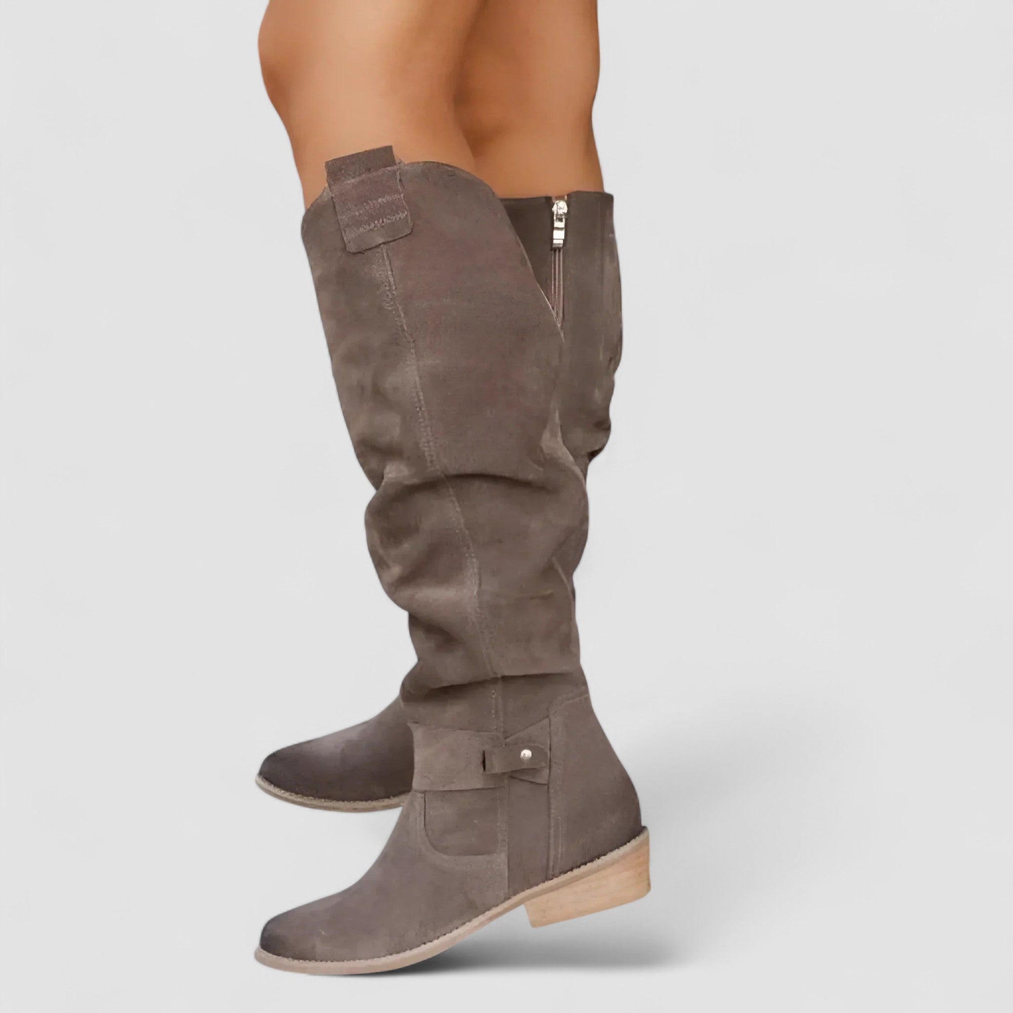 Mirella Women’s Tall Boots – Side Zip Low Heel Design