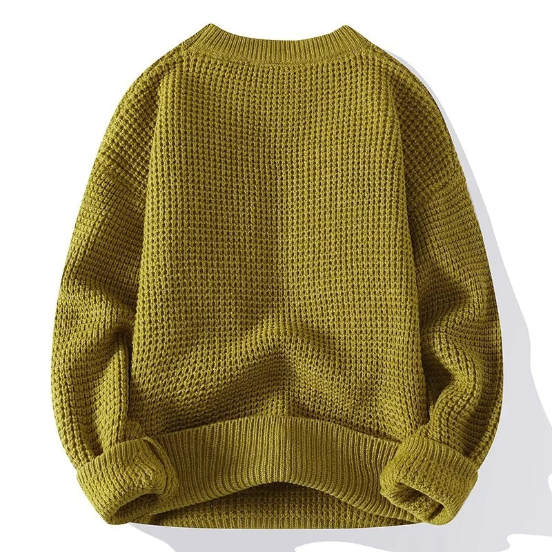 Brisbane Men’s Knit Sweater – Waffle Ribbed Trim Crewneck Sweater