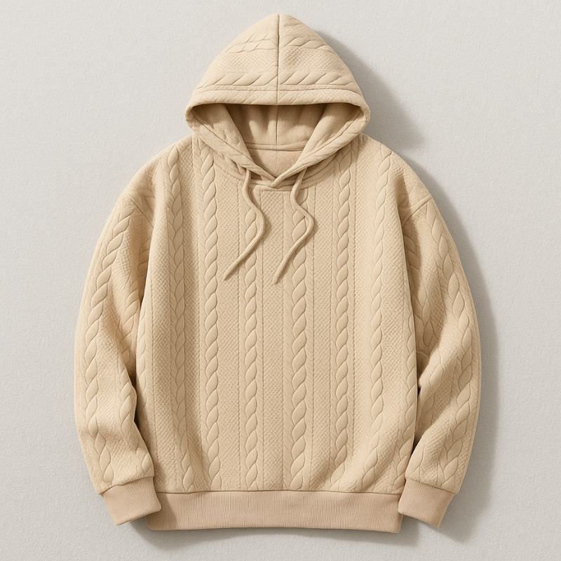 Gabriel Men’s Cable Knit Hoodie – Soft Cotton with Adjustable Drawstring
