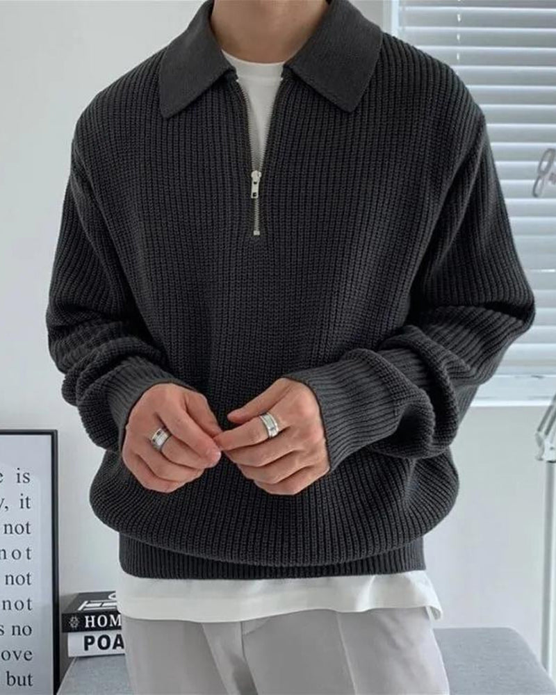 Brandon Men's Half Zip Sweater – Soft Knit Turn-Down Collar Pullover