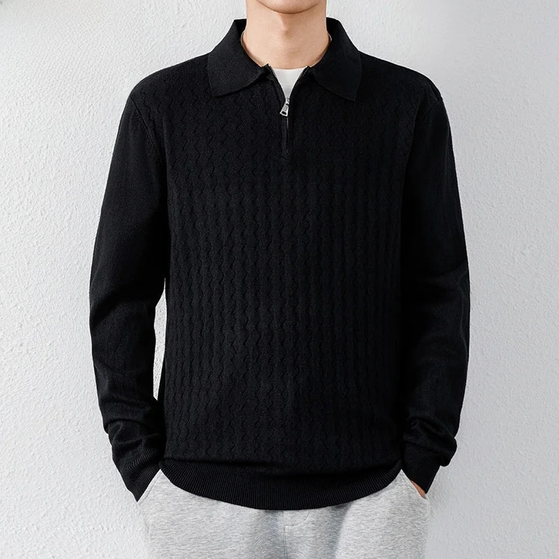 Callum Men’s Half Zip Polo Sweater – Jacquard Knit with Structured Collar