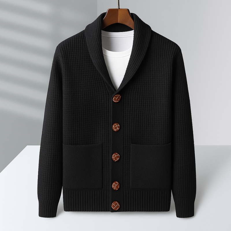 Alessio Men’s Cashmere Cardigan – Waffle Knit Button-Up Sweater