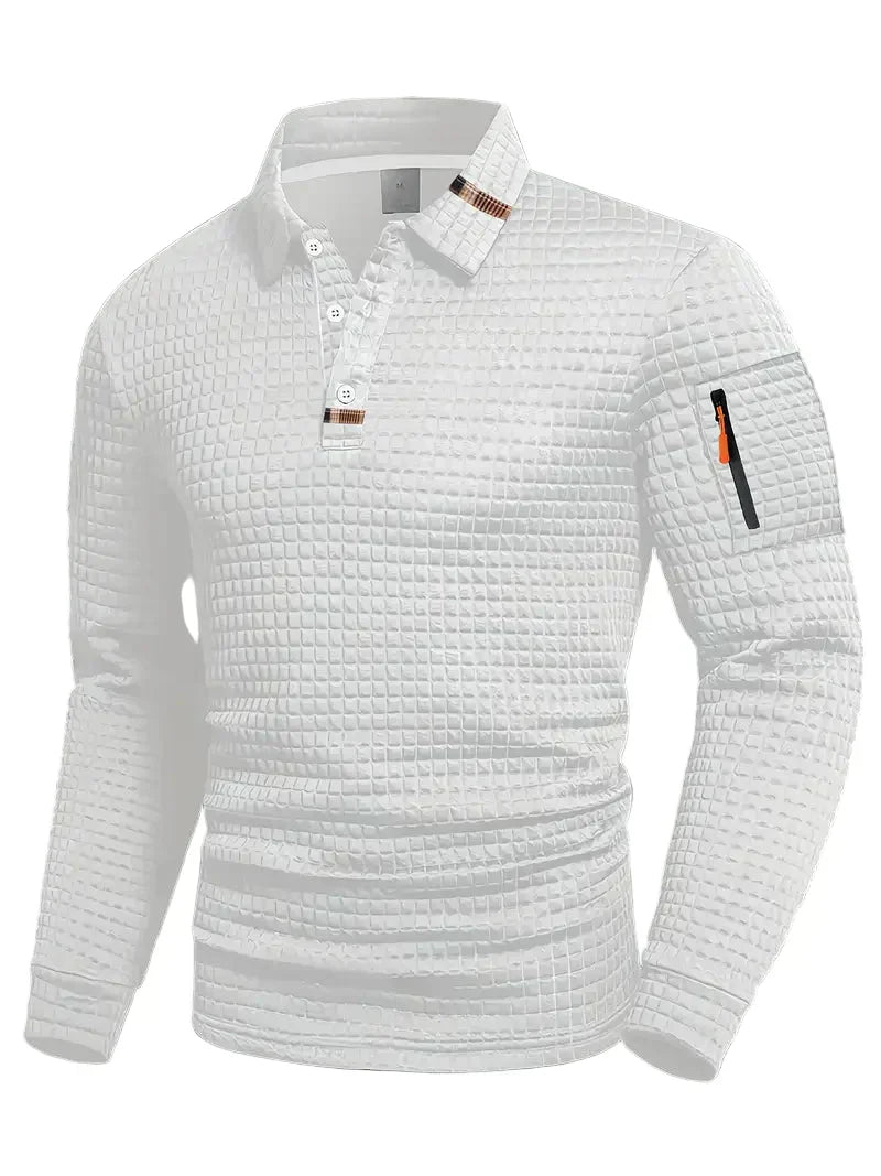 Valenciano Men’s Polo Shirt – Textured Knit Pullover with Zip Sleeves