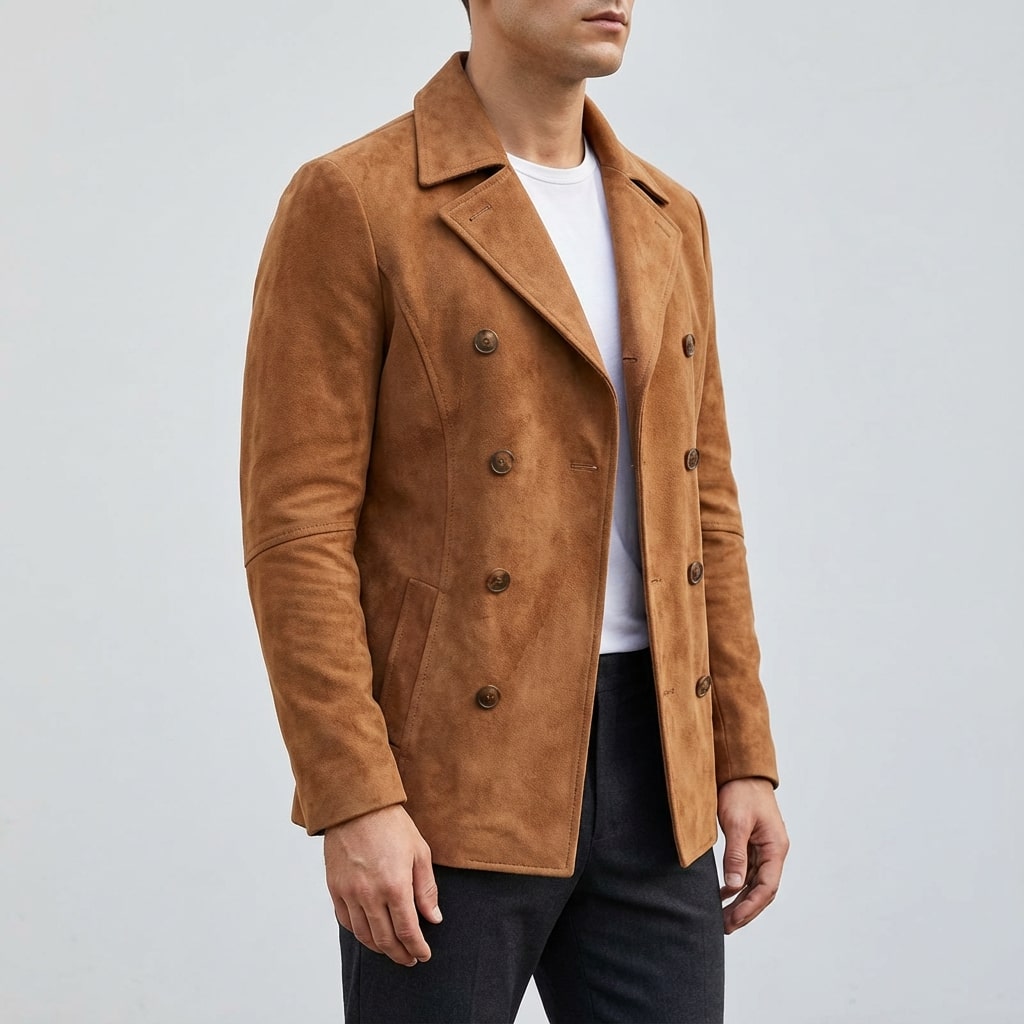Roderick Men’s Pea Coat – Tailored Suede Jacket