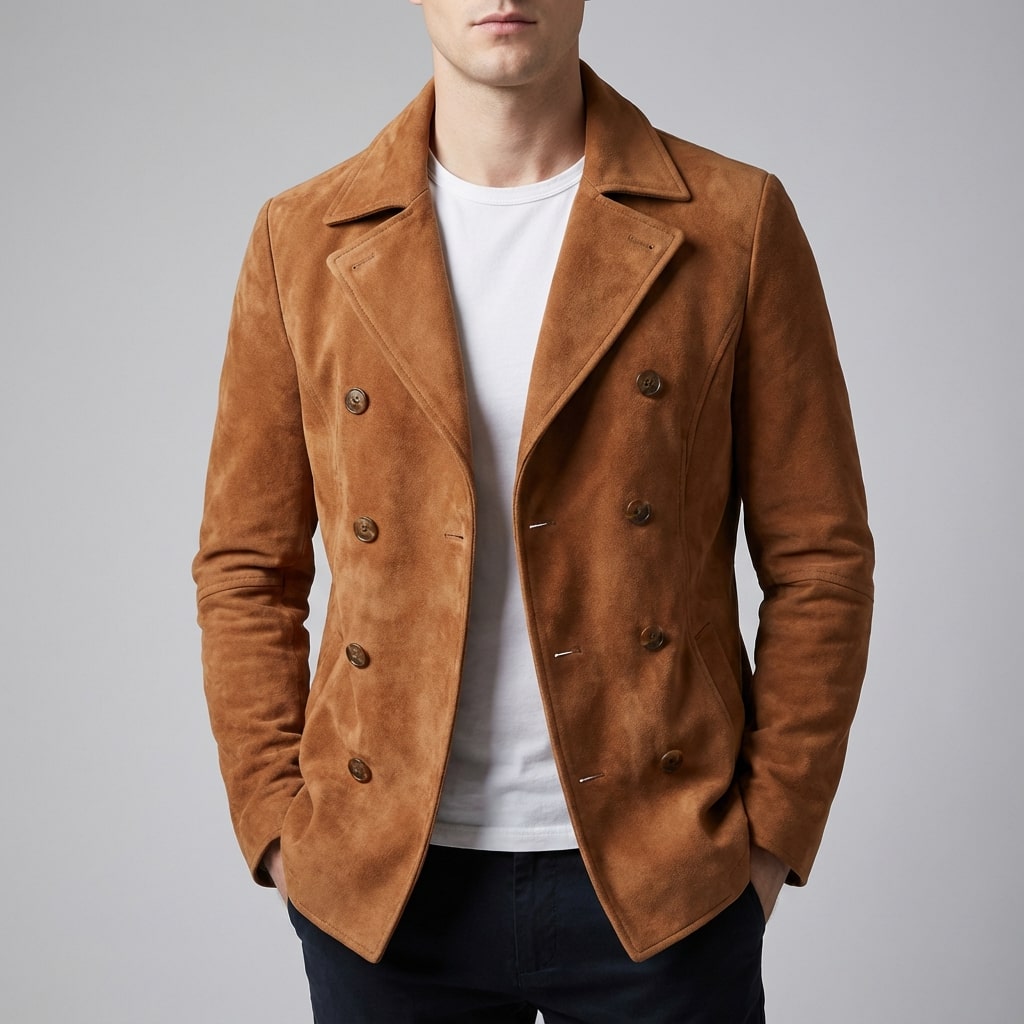 Roderick Men’s Pea Coat – Tailored Suede Jacket