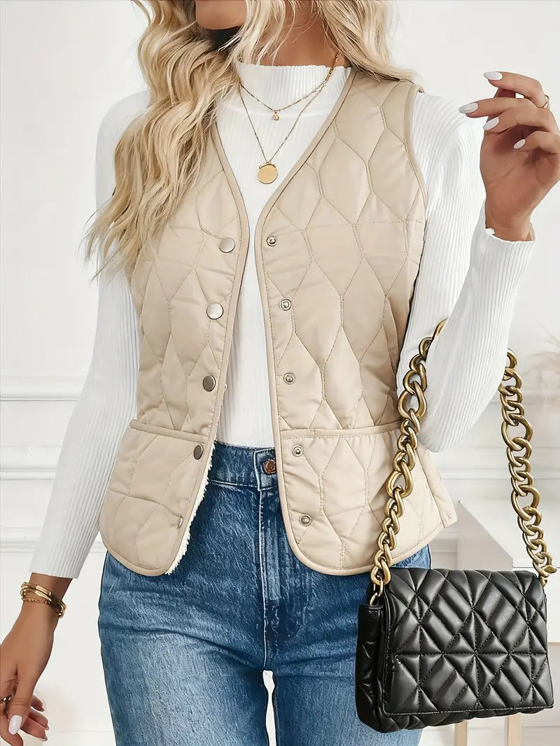 Briana Women’s Quilted Vest – Lightweight Sherpa-Lined Winter Jacket