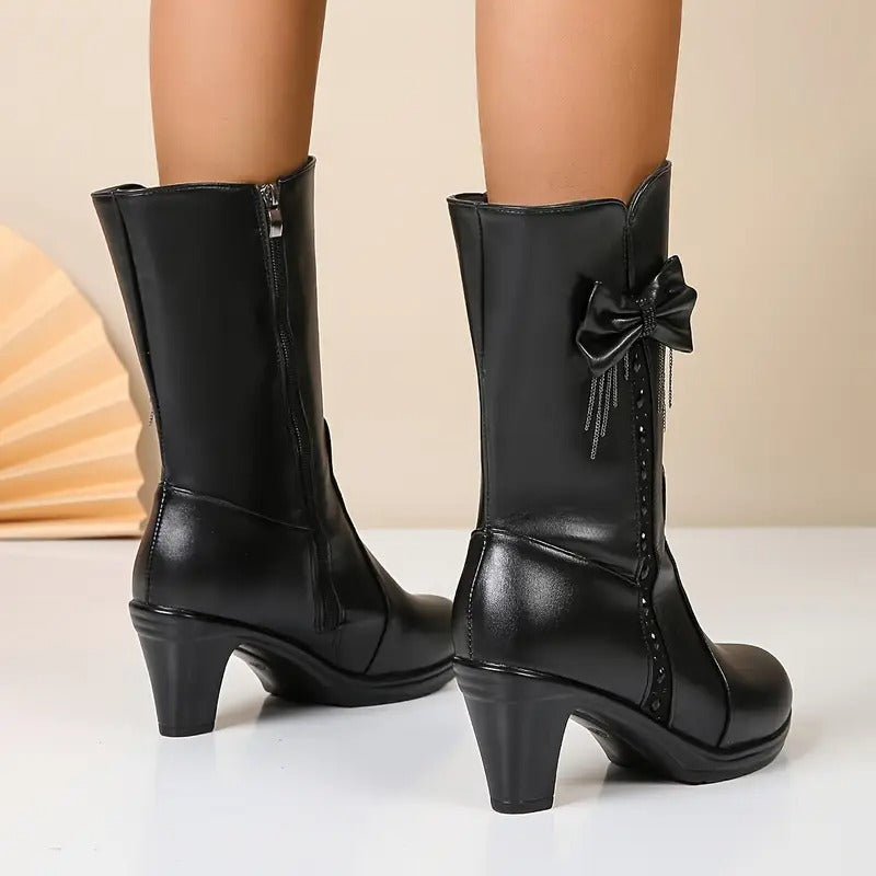 Clarisse Women’s Winter Boots – Mid-Heel Leather Boots with Plush Lining