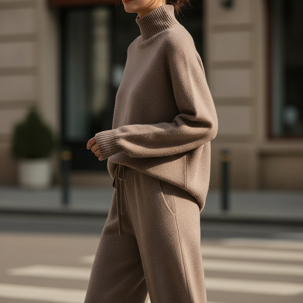 Ruffa Women’s Wool Lounge Set – Soft Knit Pullover & Wide-Leg Trousers