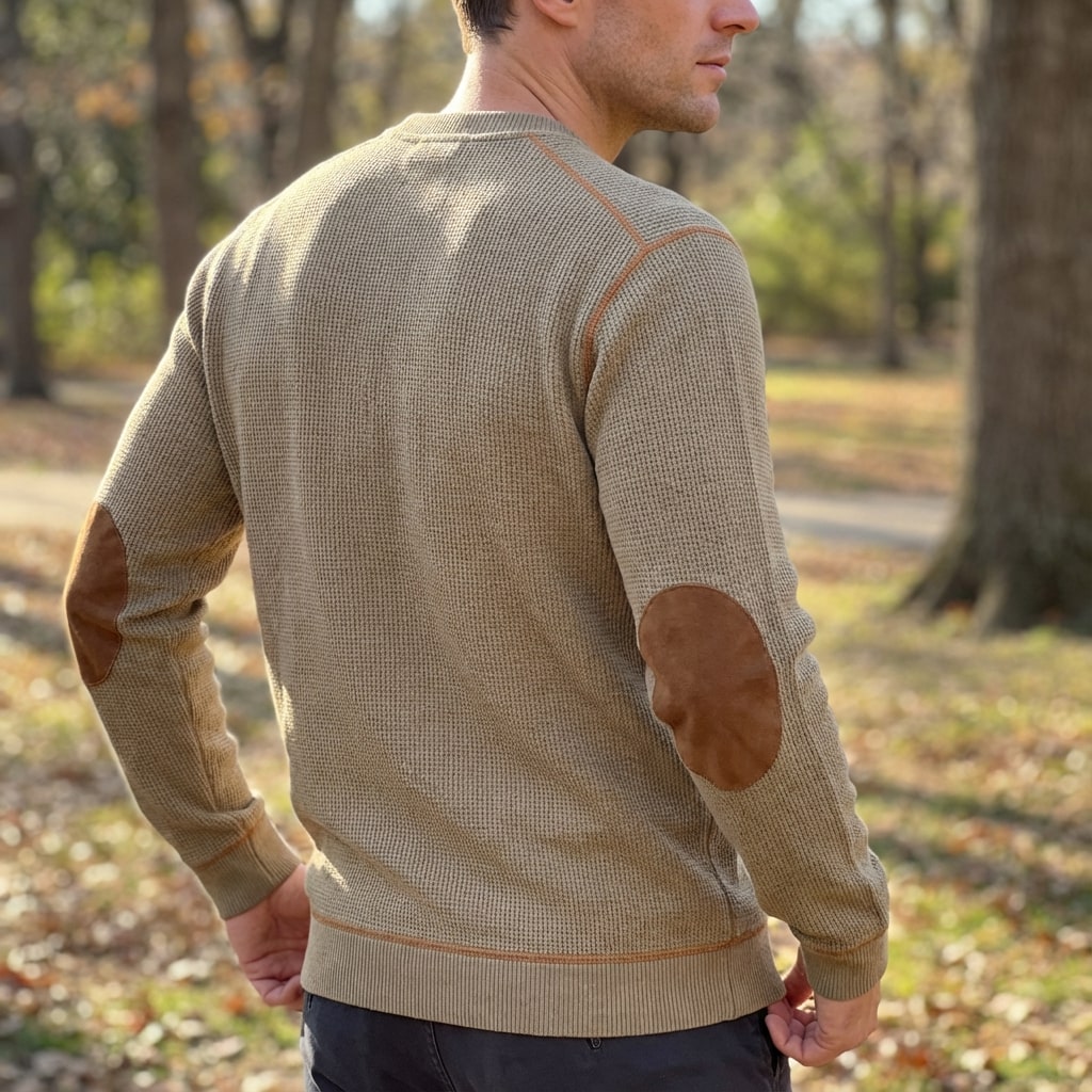 Hilario Men’s Jumper - Reinforced Elbows Waffle Knit Sweater