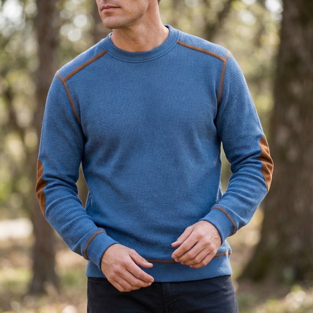 Hilario Men’s Jumper - Reinforced Elbows Waffle Knit Sweater