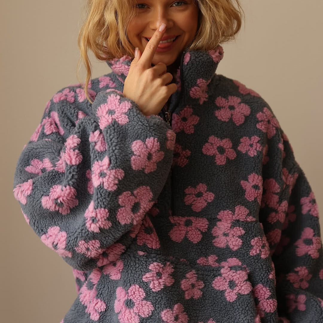 Margarita Women’s Sweater – Plush Fleece Floral Design