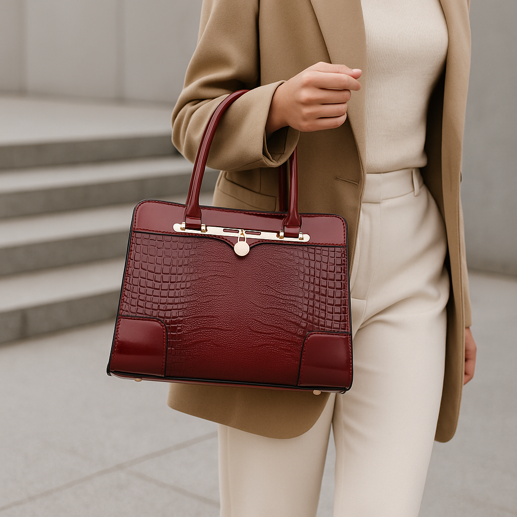 Martina Women’s Handbag – Croc-Embossed Structured Leather Bag
