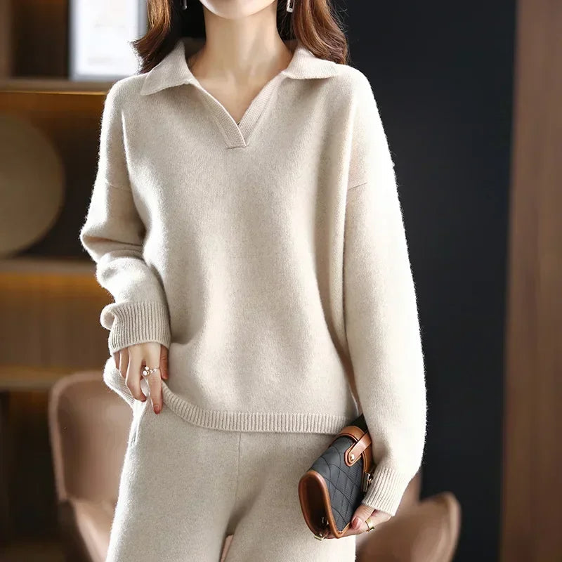 Isabella Women’s Cashmere Two-Piece Set – Soft Relaxed Fit Pullover & Pants