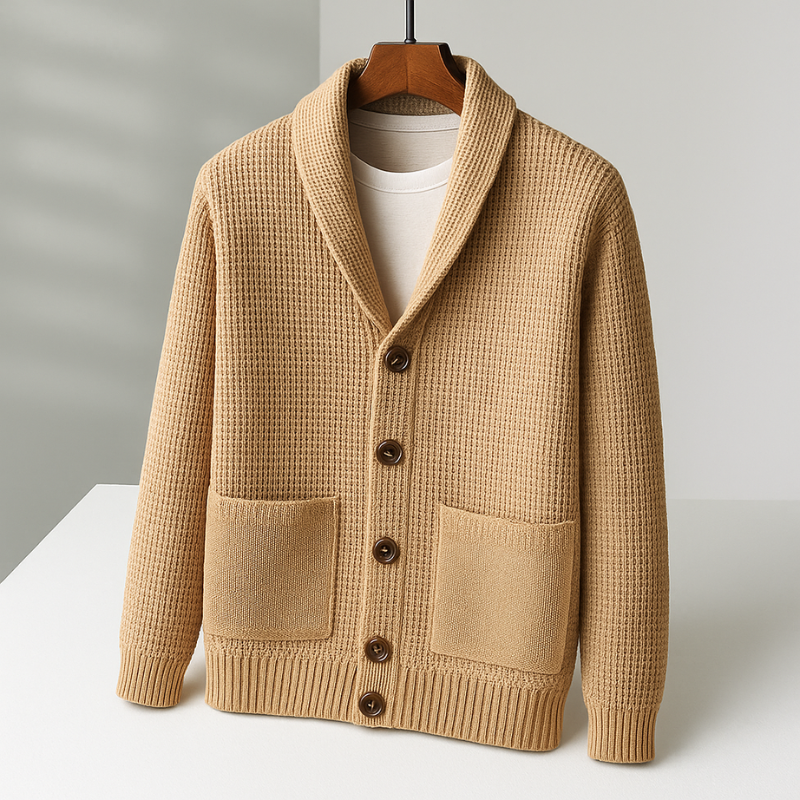 Alessio Men’s Cashmere Cardigan – Waffle Knit Button-Up Sweater