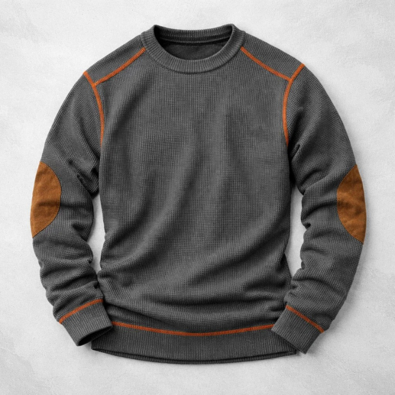 Hilario Men’s Jumper - Reinforced Elbows Waffle Knit Sweater