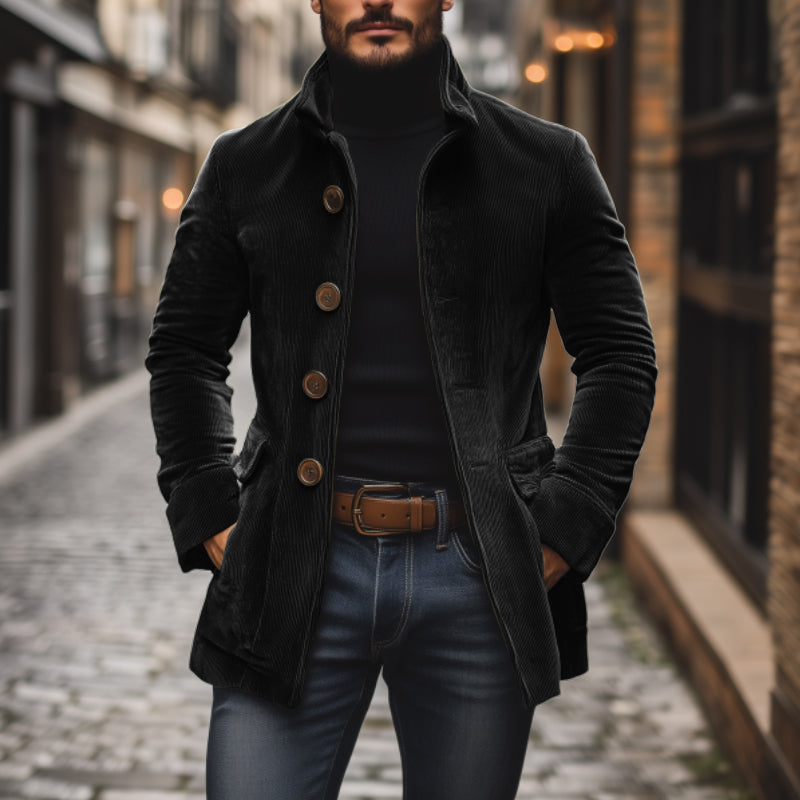 Sebastian Men’s Corduroy Short Coat – Stand Collar Slim Fit Outerwear