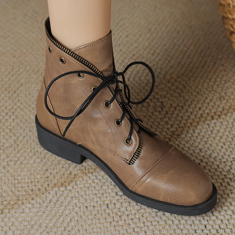 Imelda Women’s Leather Ankle Boots with Lace-Up Front and Side Zip