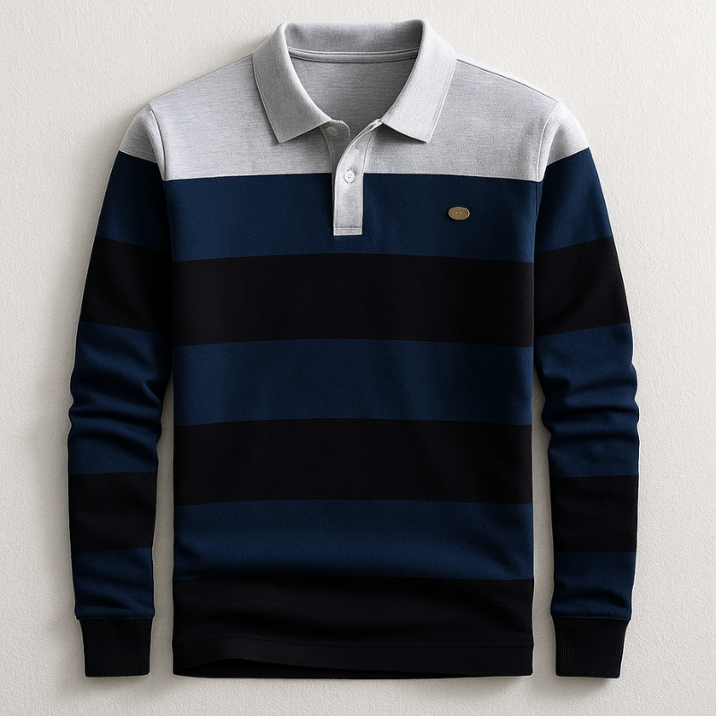 Silvano Men’s Long Sleeve Polo – Premium Cotton Jersey Polo Sweater