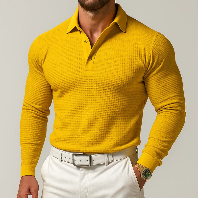Emanuele Men’s Long-Sleeve Polo – Soft Waffle Knit Shirt
