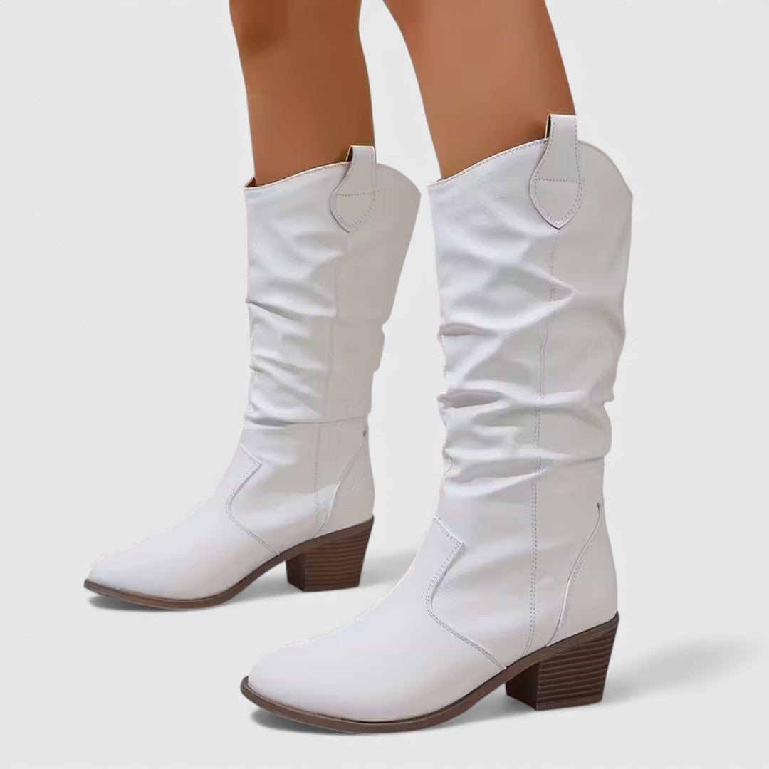 Elowen Women’s Ankle Boots – Western Slip-On Boots with Block Heel