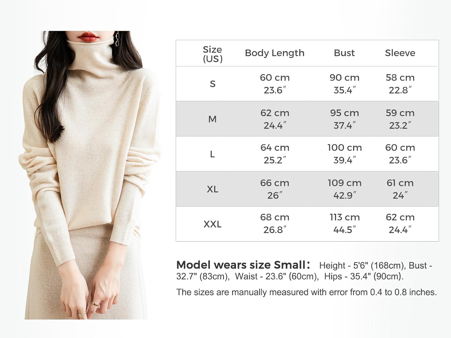 Elara Women’s Turtleneck Sweater – Merino Wool Seamless Knit Jumper