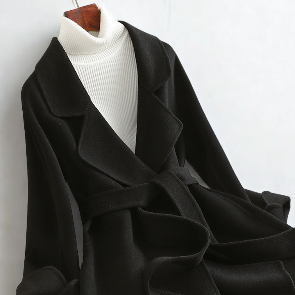 Florian Women’s Wool Blend Coat – Wide Lapel Belted Overcoat