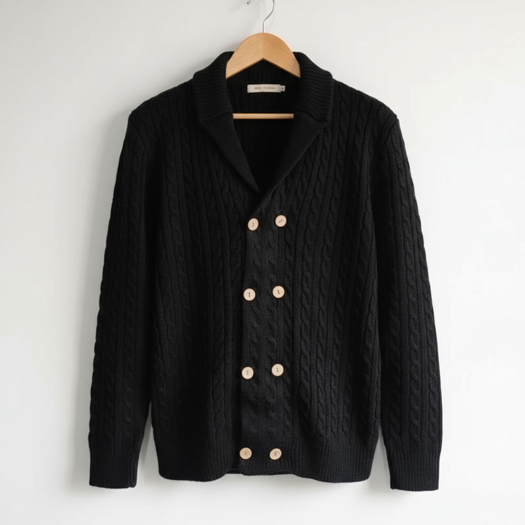 Romano Men’s Cardigan –  Double-Breasted Cable Knit Shawl Collar Sweater