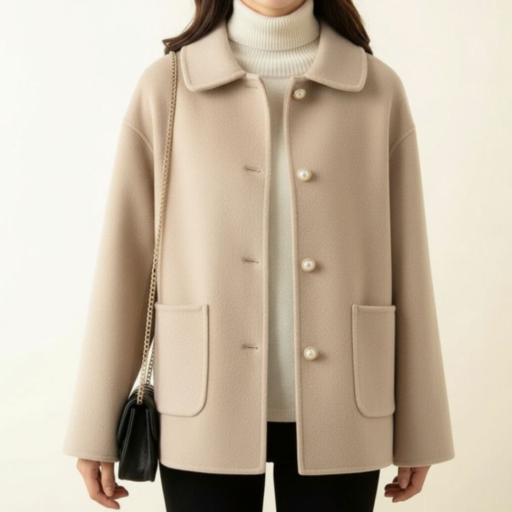 Lucia Women’s Coat – Straight Cut Design with Pearl Button Accents
