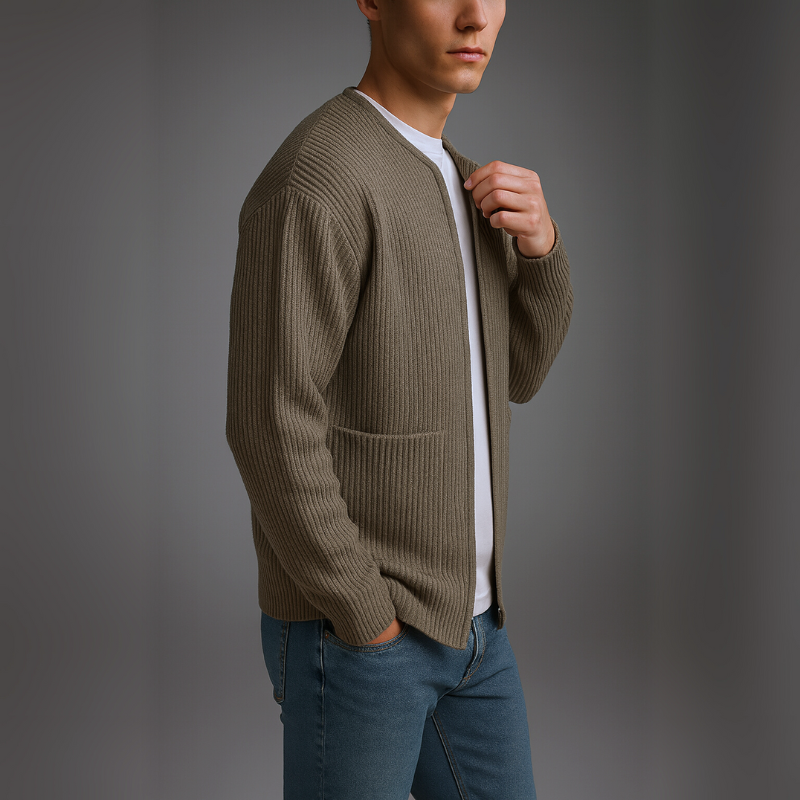 Brion Men’s Knit Zip Cardigan – Textured Knit Cardigan with Front Pockets