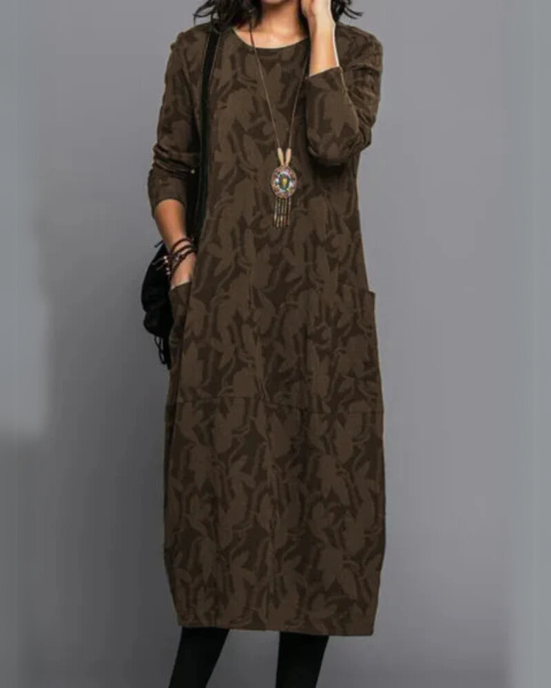 Elira Women's Maxi Dress – Long Sleeve Winter Fit with Side Pockets