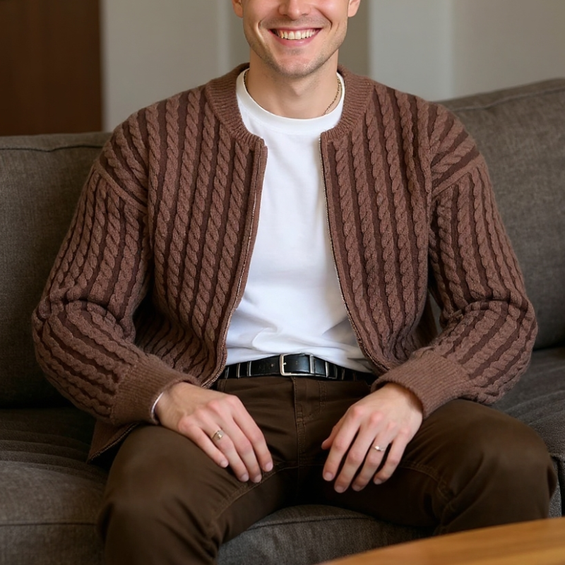 Lando Men’s Zip Cardigan Sweater – Soft Cable Knit Cardigan