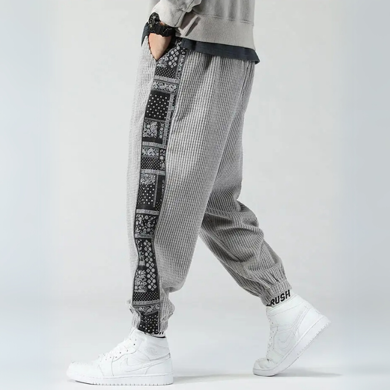 Lennox Men’s Corduroy Joggers – Bandana Patchwork with Relaxed Tapered Fit