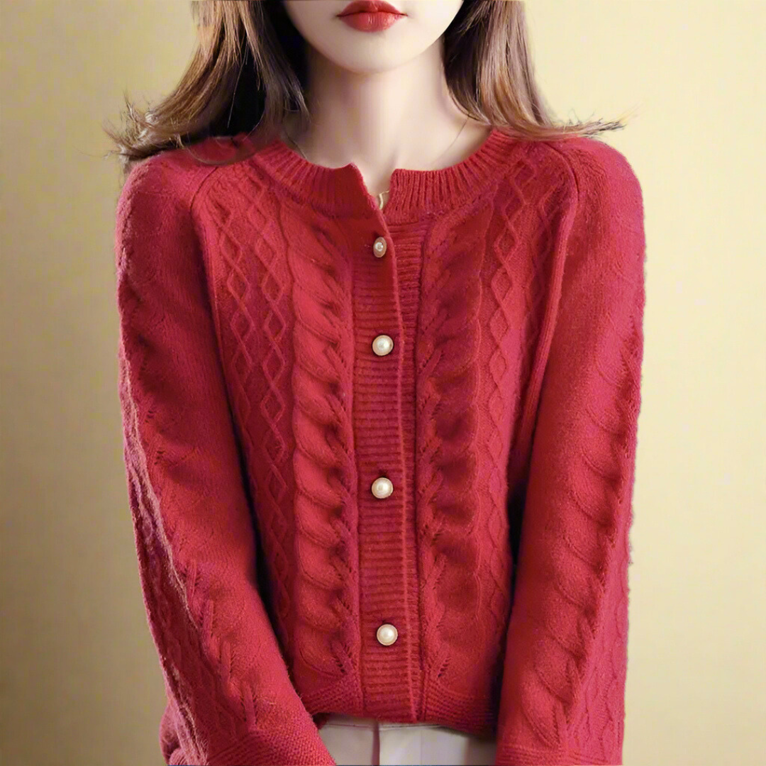 Danica Women’s Wool Cardigan – Cable Knit with Pearl Button Closure