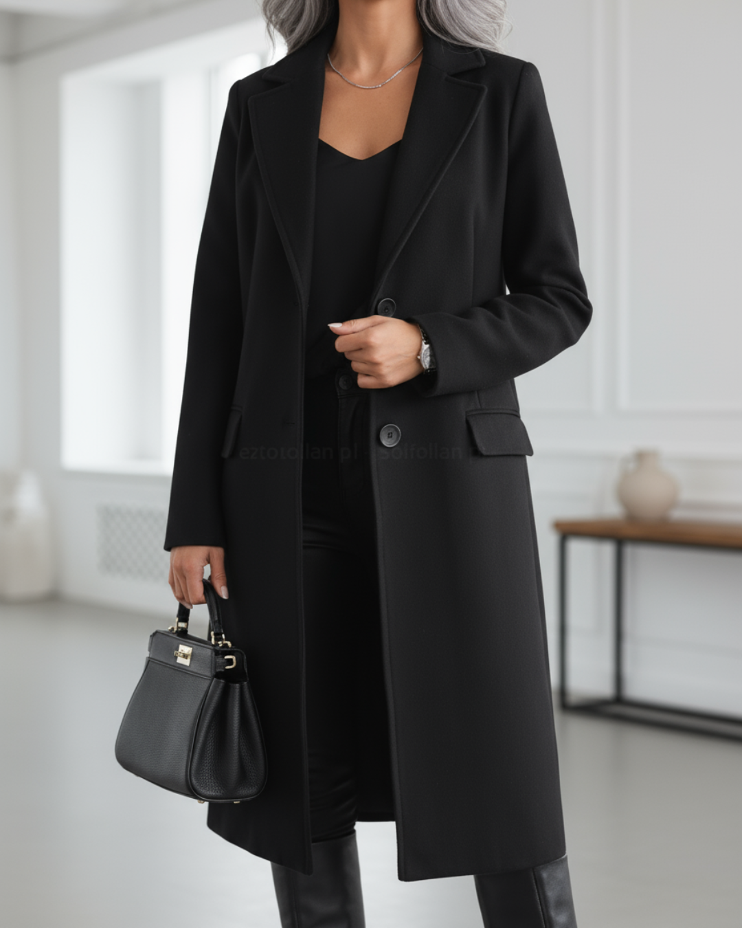 Estrella Women’s Long Coat – Tailored Button-Up Winter Coat
