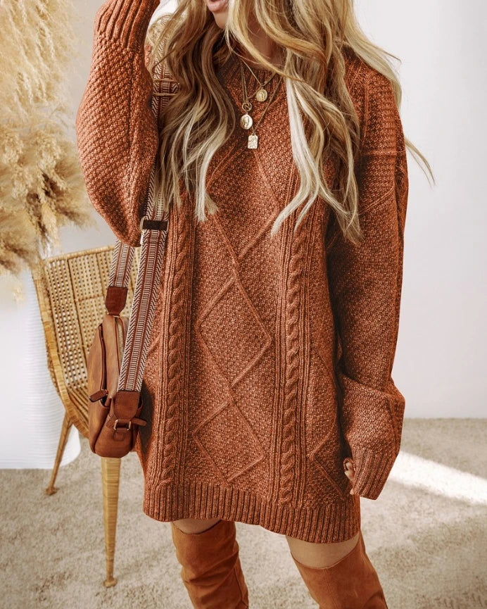 Juliette Women’s Cable Knit Sweater Dress – Cotton-Blend Oversized Jumper