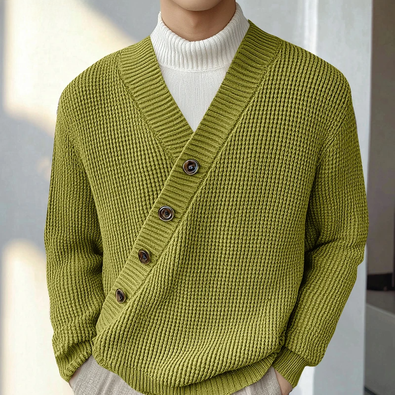 Theo Textured Knit Men’s Cardigan – Asymmetrical Button Closure