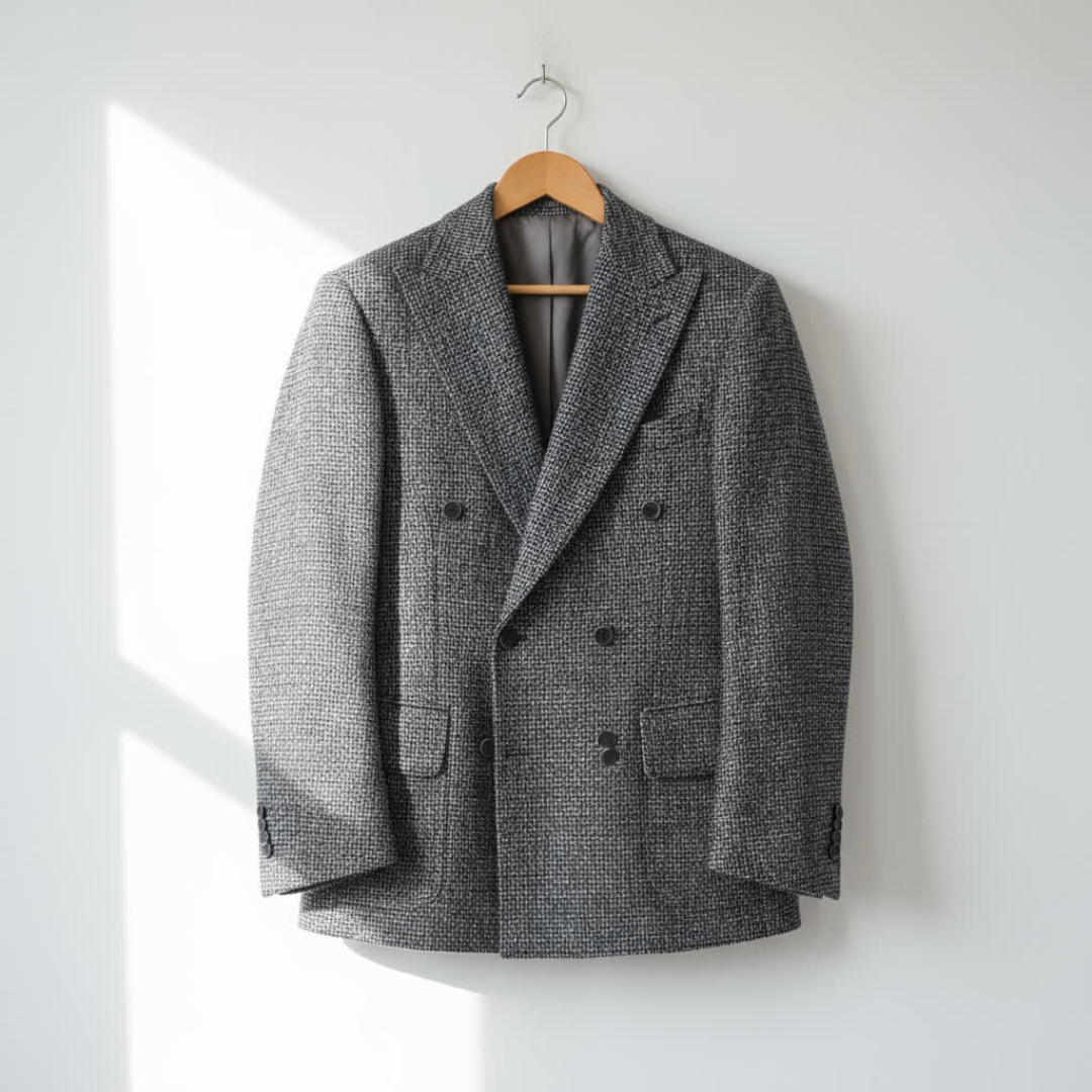 Britton Men’s Tweed Blazer – Double-Breasted Textured Jacket