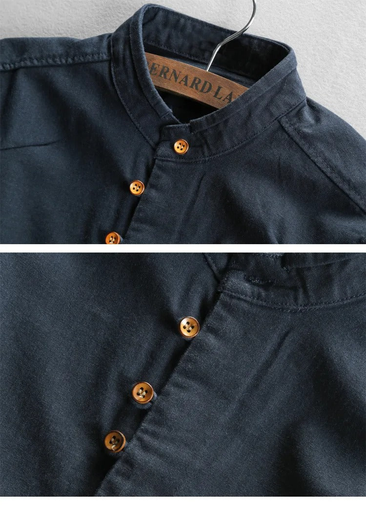 Ravi Men’s Linen Shirt – Long Sleeve Mandarin Collar Casual Wear